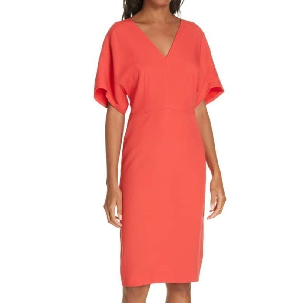 Lewit Dolman-Sleeve V-Neck Crepe Dress Size 12 In Red- New